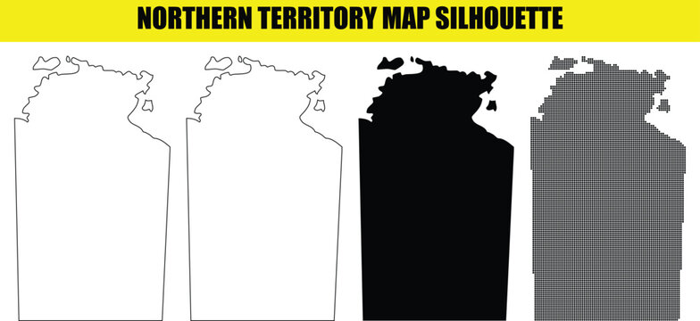 Northern territory map silhouette, australia state outline, regions contour, borders shapes, modern design element set.