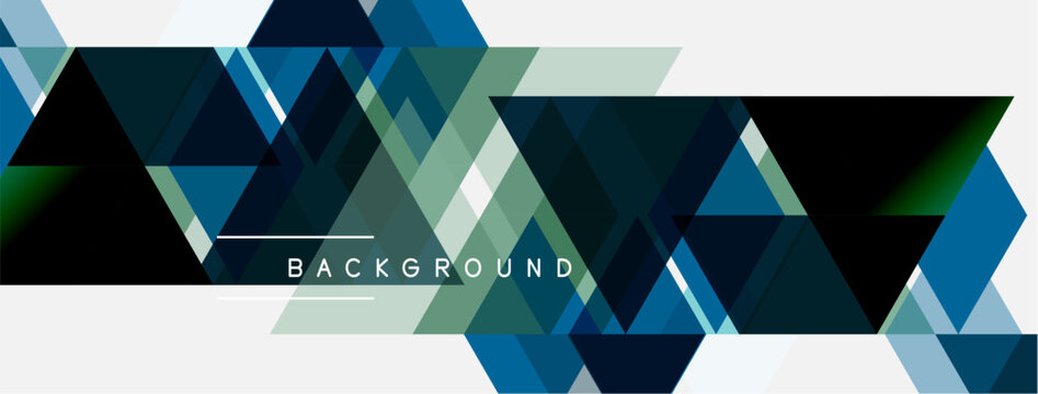 Abstract geometric pattern. Dark blues, greens, grays create layered triangular design. White border frames composition. Text reads BACKGROUND.