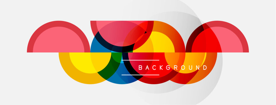 Abstract colorful overlapping circles create modern graphic design. Bright hues blend, forming dynamic visual composition.