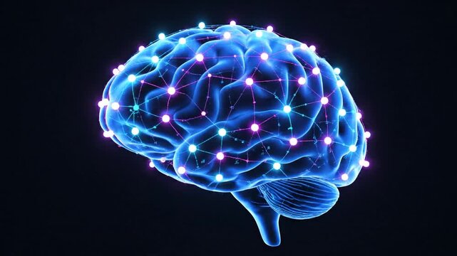 Abstract glowing blue brain with connections and energy.