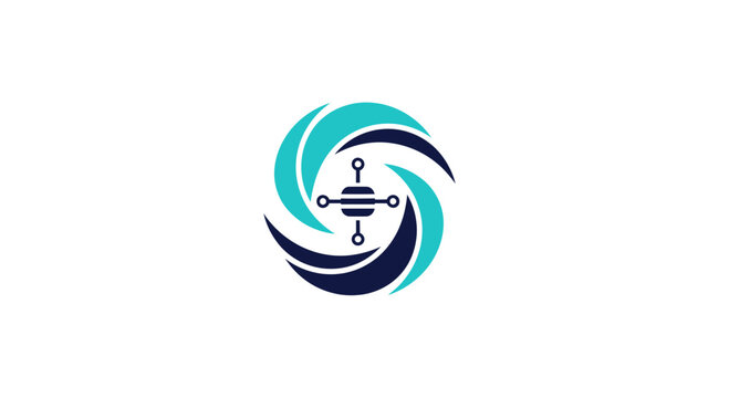 Abstract Technology Logo With Circular Design Combining Blue And Cyan Elements