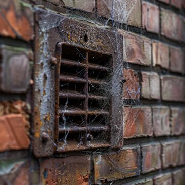 Detailed shot of rusty vents with cobwebs Canon EOS R5