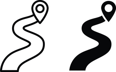 Obraz premium Winding road path icons featuring location markers for navigation and travel planning or route tracking purposes