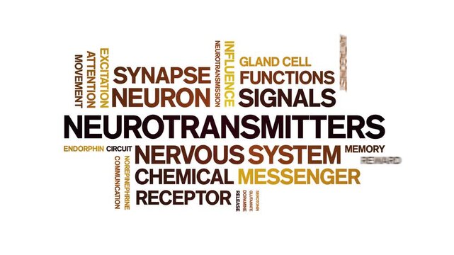 Neurotransmitters animated word cloud-text design animation tag kinetic typography seamless loop.
