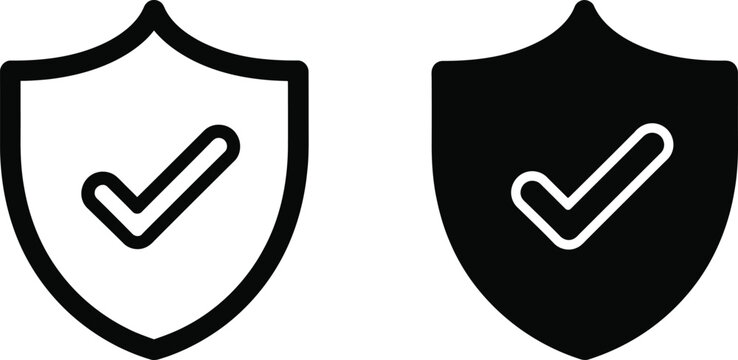 Shield icons representing security and verification with check marks for website interface and software application protection