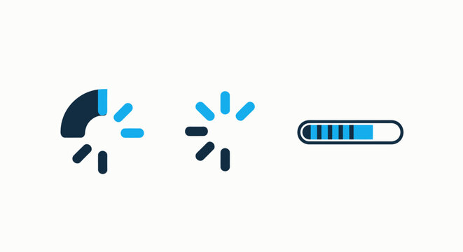 Digital progress indicators and loading bar icon set for web interface design software development and user experience buffering with progress interface horizontal software application background