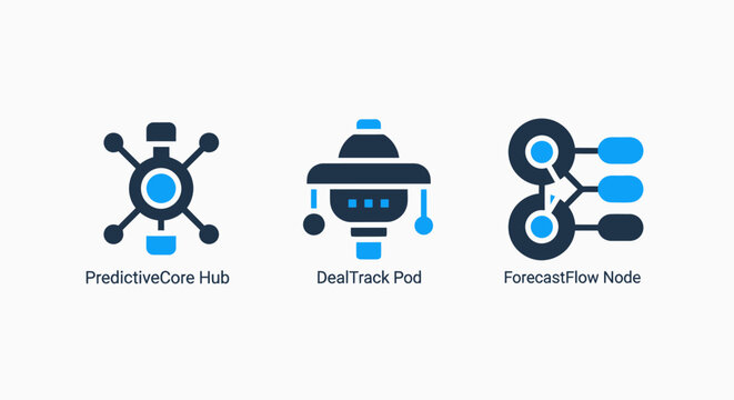 Advanced data science icons showing predictive core hub datatrack pad and forecast node model for technological analysis with predictive forecast analysis technology structure connection