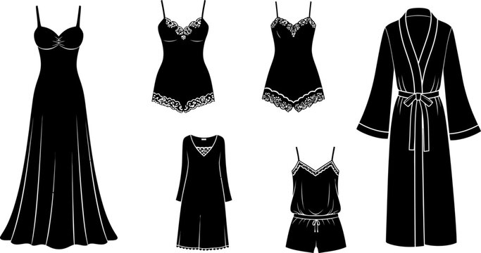 Lingerie silhouettes vector collection, set of women's undergarments and sleepwear eps format.