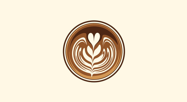 Artistic Latte Design in a Cup Featuring a Heart Shape and Floral Patterns
