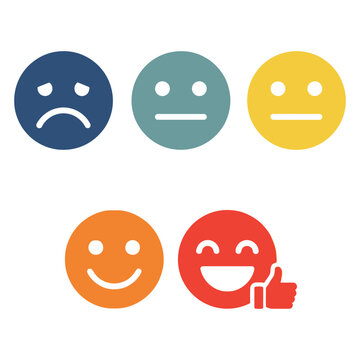 Colorful flat design emoticon collection for social media and user experience ratings.