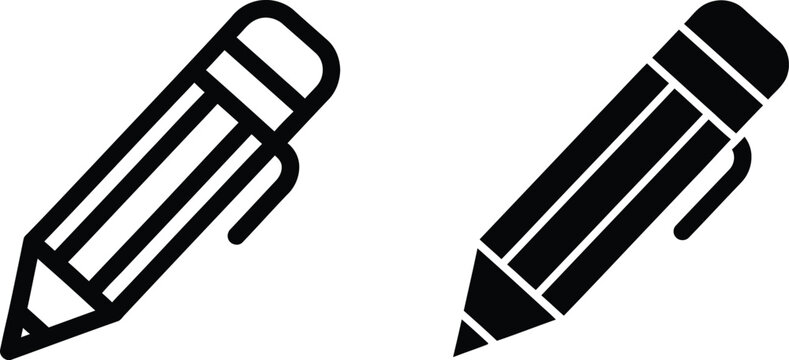 Two variations of a graphite pencil icon featuring both thin outline and solid filled vector styles