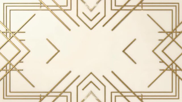 Golden Art Deco Frame on Beige Background with Geometric Design Lines for Elegant Events and Festive Decoration