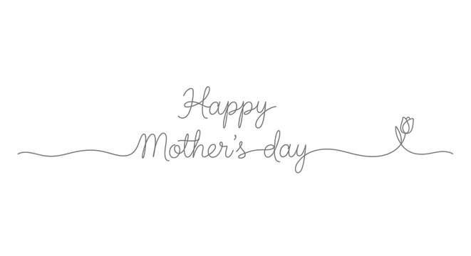 Minimalist Happy Mother's day lettering with continuous line art flower