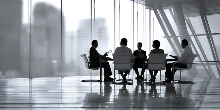 Business Meeting in Modern Glass Office