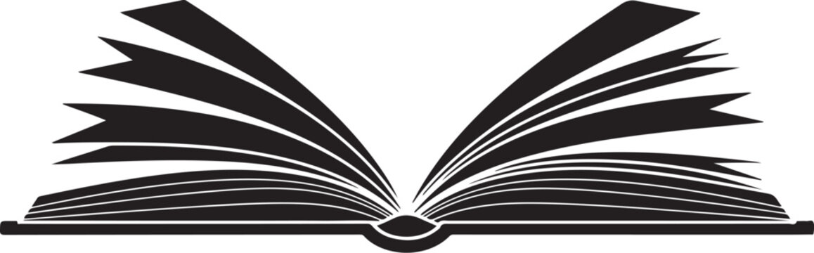 Black and white open book with pages flying up flying pages