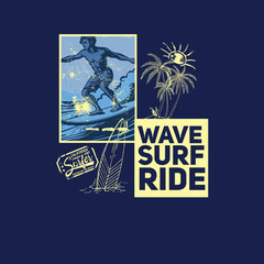 Fototapeta premium Wave Surf Ride summer beach ocean surfer vector illustration graphic design