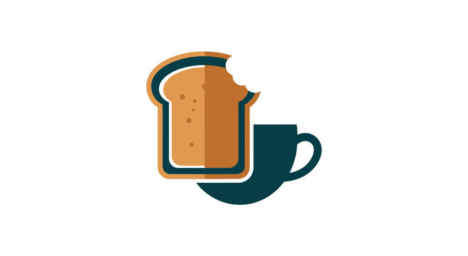 Breakfast Delight: Toast Bite and Coffee Cup Vector Graphic on White Backgrounds