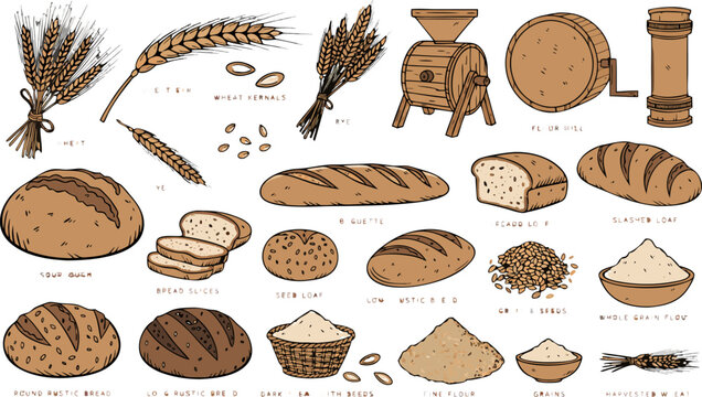 Hand Drawn Bread and Grain Harvest Collection.eps