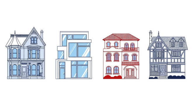 Variety of colorful house designs.