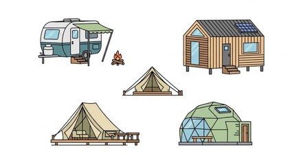 Collection of Various Camping Tents and Shelter Structures. © Chafidz
