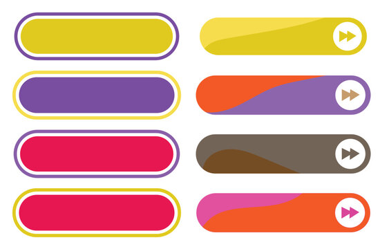 Click here web buttons with hand cursor. Set of action button click here with arrow pointer. Click button. Modern action button mouse click symbol. Computer.
