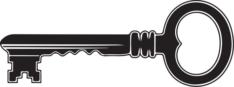 Black skeleton key with large circular bow large key old key