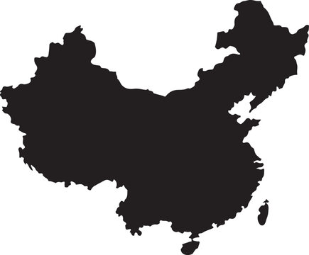 China map silhouette black and white outline