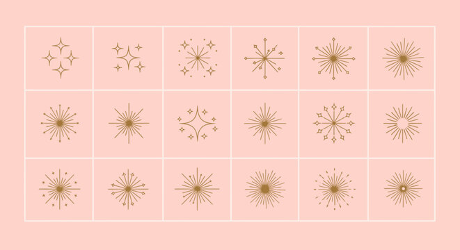 Collection of Sparkling Starbursts and Lightbursts Illustrations on a Blush Pink Background