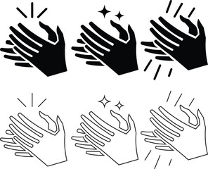 Fototapeta premium Clapping hands and applause icon set celebration and success symbols in solid silhouette and outline art style
