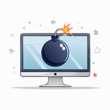 Computer Monitor with Exploding Bomb Icon