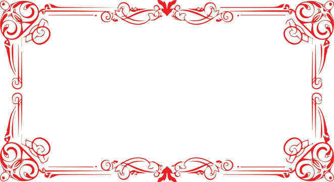 Ornamental frame uses a red linear design with swirling corner accents to create a formal border for certificates.