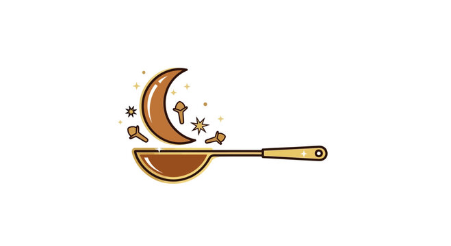 Creative Culinary Symbol: Moon, Spices, and Spoon Illustration for Cooking and Cuisine