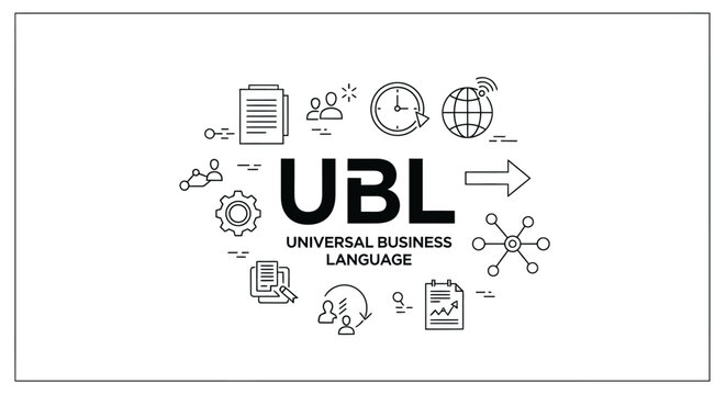 UBL Universal Business Language Concept Illustration with Business Icons.