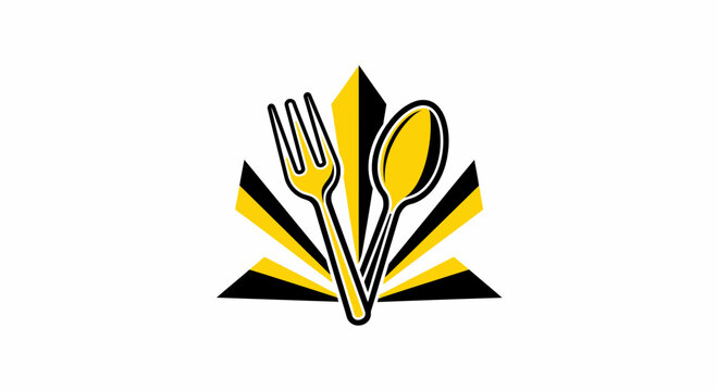 Culinary Delights: A Stylish Emblem Featuring Utensils and Geometric Elements