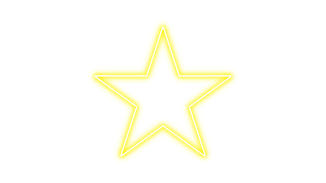 Neon glowing yellow star shape frame Isolated on transparent background. Shiny futuristic light glow star shape border design. Decorative neon glowing star icon. Vector illustration.
