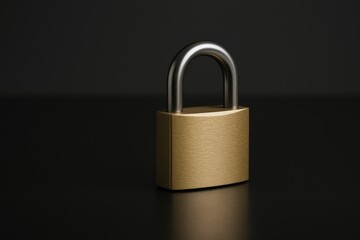 Fototapeta premium Golden Padlock Security Symbol on Dark Reflective Surface