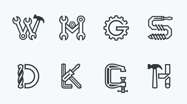 Letters made of tools and objects.