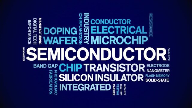 Semiconductor animated word cloud-text design animation tag kinetic typography seamless loop.