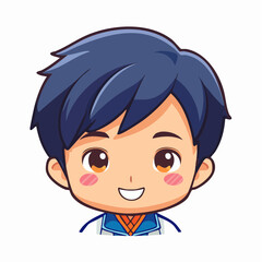 Fototapeta premium Chibi Anime Boy with Blue Hair and Smiling Face