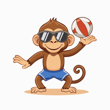 Cartoon Monkey Wearing Sunglasses and Holding a Ball
