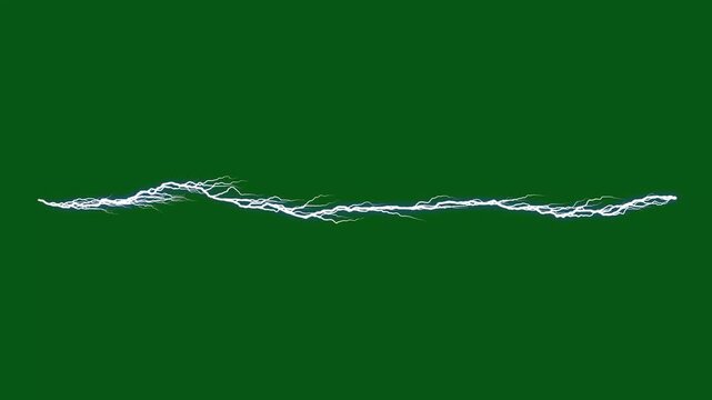 Electric lightning bolt, Plasma lightning effect video, glowing motion graphic Loop Overlay, abstract blue lightning electricity on green background, thunder lightning striking effect animation. 4k