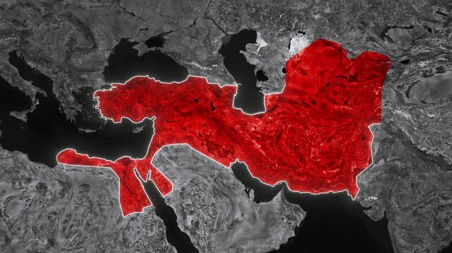 Achaemenid Empire Map Animation. Documentary, glowing outline, Dark map animation of the Achaemenid Empire. 4k.