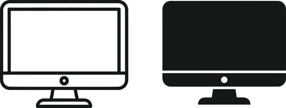 Two variations of computer monitor icons displaying outline and solid styles for modern user interface projects
