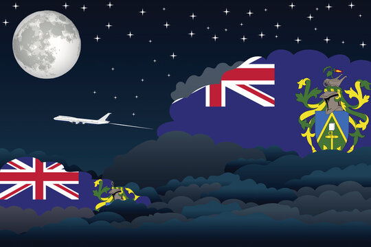 Pitcairn Islands Night Clouds Airplane Airport Flight Vector Illustration