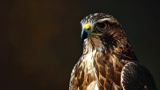 A detailed portrait of a majestic bird of prey with open beak and sharp eyes