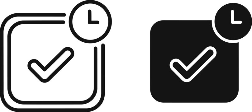 Two variations of check mark icons combined with clock symbols for task management and timing apps