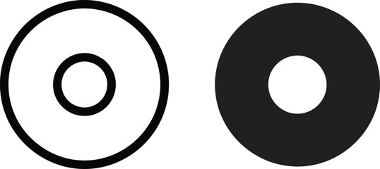Two circular shapes featuring an outlined ring and a solid filled disc for graphic composition © MDABDUS