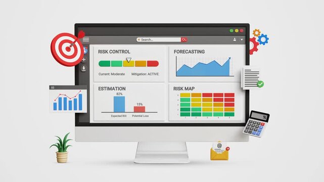 Risk Control, Risk Map Framework. Risk Assessment, Analysis, Compliance Monitoring, Mitigation Planning, Operational Safety and Business Continuity Management. Risk Control Map on Computer. 3D