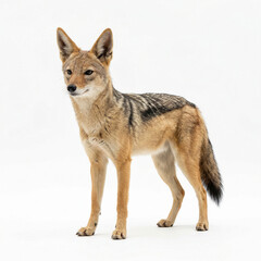 Fototapeta premium Coyote standing on white background with attentive posture 
