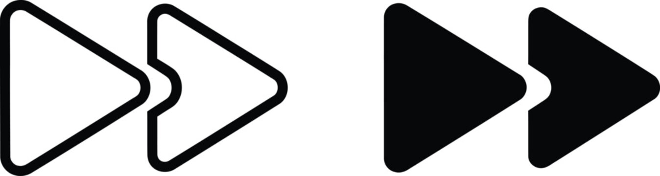 Simple black and white fast forward navigation buttons for user interface and media player controls